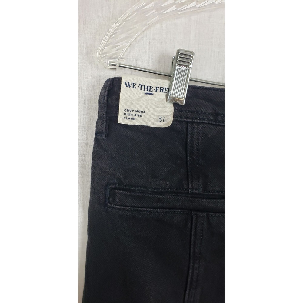 Free People We The Free Midnight Black Jeans 31 Curvy Mona Flare Split Hem NWT - Picture 6 of 11